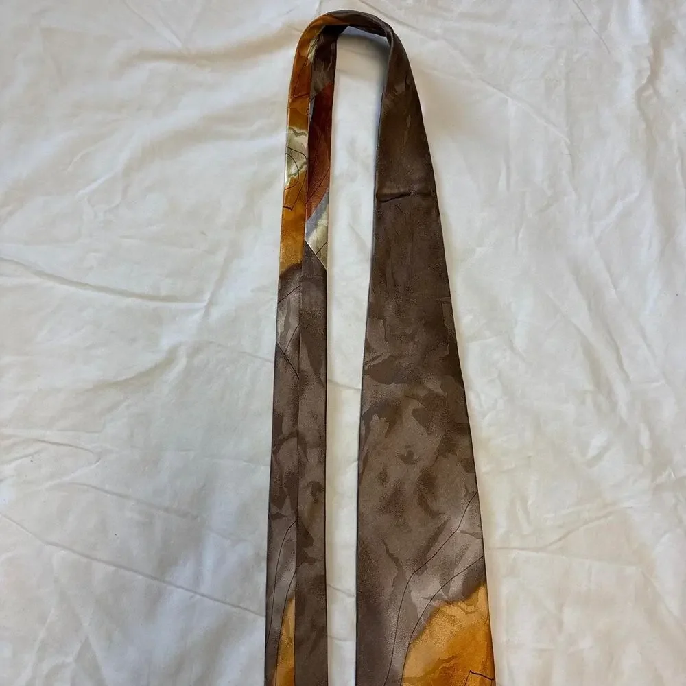 100% Silk Vintage Tie Abstract Brown Gold Swirl Pattern J. Garcia